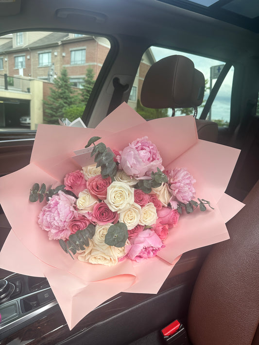 Mix of roses and peonies